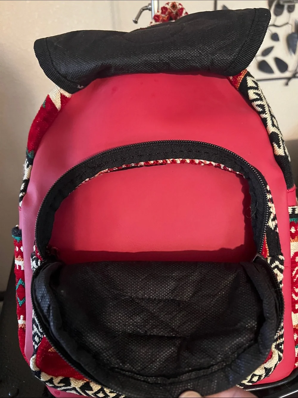 Red Aztec Print Mini Backpack with Pink Trim